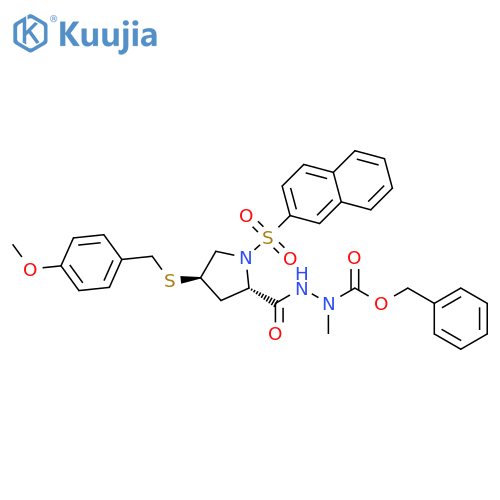 L-Proline, 4-[[(4-methoxyphenyl)methyl]thio]-1-(2-naphthalenylsulfonyl)-,2-methyl-2-[(phenylmethoxy)carbonyl]hydrazide, (4R)- structure