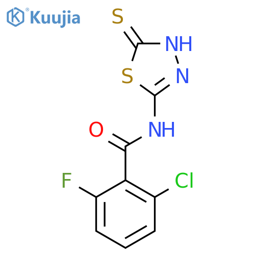 2-chloro-6-fluoro-N-(5-sulfanyl-1,3,4-thiadiazol-2-yl)benzamide structure
