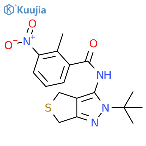 N-{2-tert-butyl-2H,4H,6H-thieno3,4-cpyrazol-3-yl}-2-methyl-3-nitrobenzamide structure