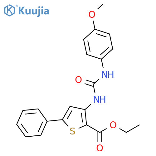 ethyl 3-{(4-methoxyphenyl)carbamoylamino}-5-phenylthiophene-2-carboxylate structure