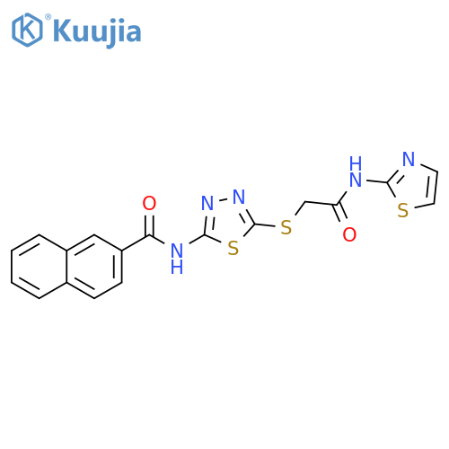 N-5-({(1,3-thiazol-2-yl)carbamoylmethyl}sulfanyl)-1,3,4-thiadiazol-2-ylnaphthalene-2-carboxamide structure