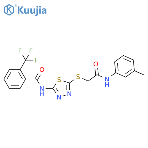 N-5-({(3-methylphenyl)carbamoylmethyl}sulfanyl)-1,3,4-thiadiazol-2-yl-2-(trifluoromethyl)benzamide structure