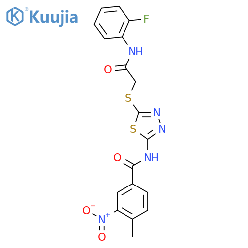 N-5-({(2-fluorophenyl)carbamoylmethyl}sulfanyl)-1,3,4-thiadiazol-2-yl-4-methyl-3-nitrobenzamide structure