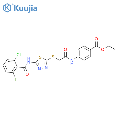 ethyl 4-(2-{5-(2-chloro-6-fluorobenzamido)-1,3,4-thiadiazol-2-ylsulfanyl}acetamido)benzoate structure