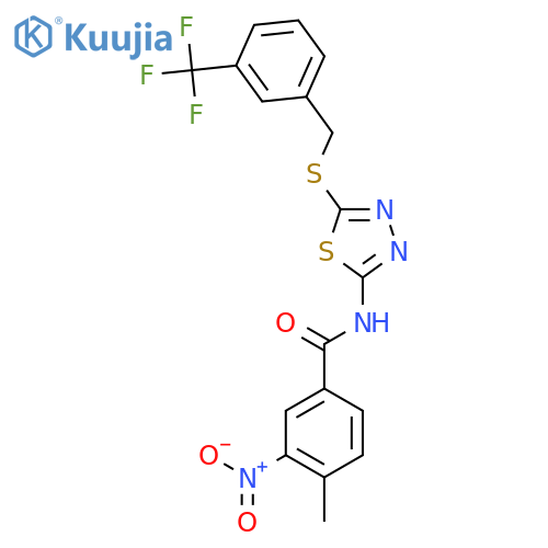 4-methyl-3-nitro-N-5-({3-(trifluoromethyl)phenylmethyl}sulfanyl)-1,3,4-thiadiazol-2-ylbenzamide structure
