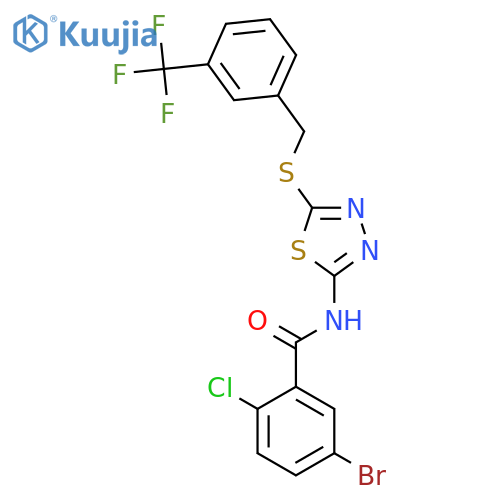 5-bromo-2-chloro-N-5-({3-(trifluoromethyl)phenylmethyl}sulfanyl)-1,3,4-thiadiazol-2-ylbenzamide structure