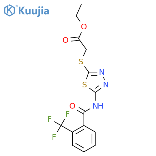 ethyl 2-({5-2-(trifluoromethyl)benzamido-1,3,4-thiadiazol-2-yl}sulfanyl)acetate structure