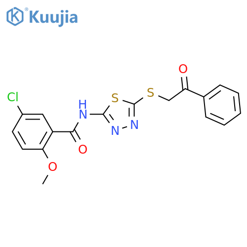 5-chloro-2-methoxy-N-{5-(2-oxo-2-phenylethyl)sulfanyl-1,3,4-thiadiazol-2-yl}benzamide structure