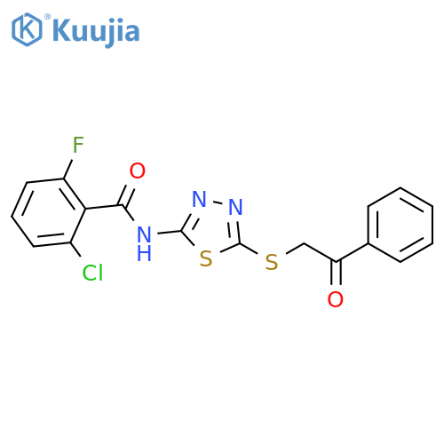 2-chloro-6-fluoro-N-{5-(2-oxo-2-phenylethyl)sulfanyl-1,3,4-thiadiazol-2-yl}benzamide structure