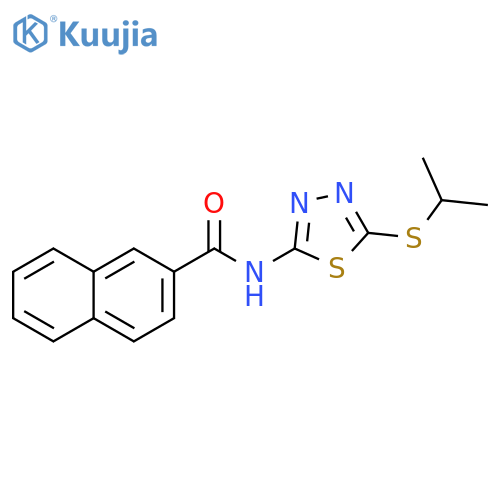 N-[5-(propan-2-ylsulfanyl)-1,3,4-thiadiazol-2-yl]naphthalene-2-carboxamide structure