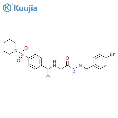 N-({N'-(1E)-(4-bromophenyl)methylidenehydrazinecarbonyl}methyl)-4-(piperidine-1-sulfonyl)benzamide structure
