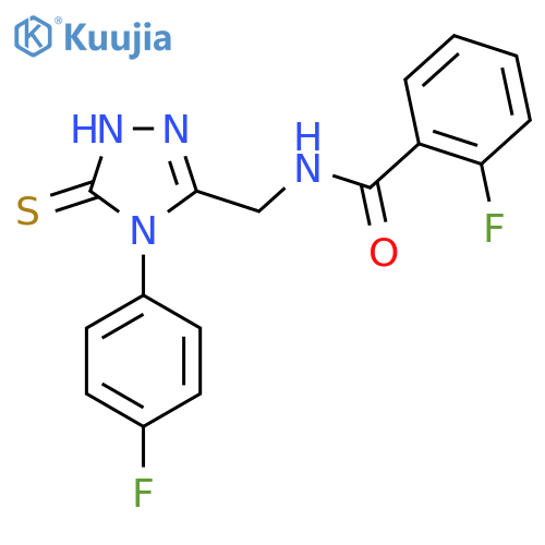 2-fluoro-N-{4-(4-fluorophenyl)-5-sulfanylidene-4,5-dihydro-1H-1,2,4-triazol-3-ylmethyl}benzamide structure