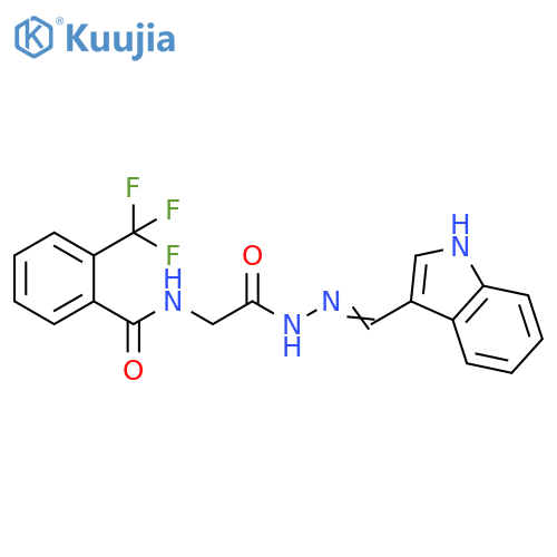 N-({N'-[(1E)-(1H-indol-3-yl)methylidene]hydrazinecarbonyl}methyl)-2-(trifluoromethyl)benzamide structure