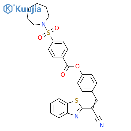 4-(1E)-2-(1,3-benzothiazol-2-yl)-2-cyanoeth-1-en-1-ylphenyl 4-(azepane-1-sulfonyl)benzoate structure
