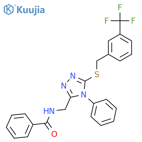 N-{4-phenyl-5-({3-(trifluoromethyl)phenylmethyl}sulfanyl)-4H-1,2,4-triazol-3-ylmethyl}benzamide structure