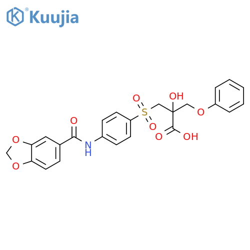 Propanoic acid,3-[[4-[(1,3-benzodioxol-5-ylcarbonyl)amino]phenyl]sulfonyl]-2-hydroxy-2-(phenoxymethyl)- structure