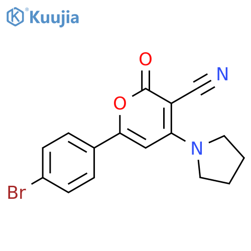 2H-Pyran-3-carbonitrile, 6-(4-bromophenyl)-2-oxo-4-(1-pyrrolidinyl)- structure