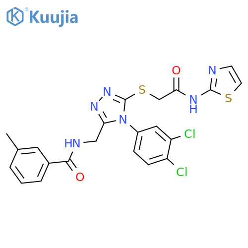 N-{[4-(3,4-dichlorophenyl)-5-({[(1,3-thiazol-2-yl)carbamoyl]methyl}sulfanyl)-4H-1,2,4-triazol-3-yl]methyl}-3-methylbenzamide structure