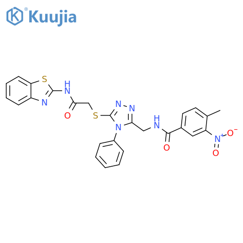 N-{[5-({[(1,3-benzothiazol-2-yl)carbamoyl]methyl}sulfanyl)-4-phenyl-4H-1,2,4-triazol-3-yl]methyl}-4-methyl-3-nitrobenzamide structure