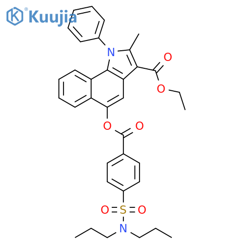 ethyl 5-4-(dipropylsulfamoyl)benzoyloxy-2-methyl-1-phenyl-1H-benzogindole-3-carboxylate structure