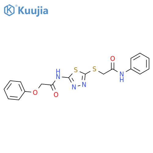 2-phenoxy-N-(5-{[(phenylcarbamoyl)methyl]sulfanyl}-1,3,4-thiadiazol-2-yl)acetamide structure