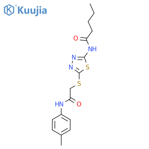 N-5-({(4-methylphenyl)carbamoylmethyl}sulfanyl)-1,3,4-thiadiazol-2-ylpentanamide structure