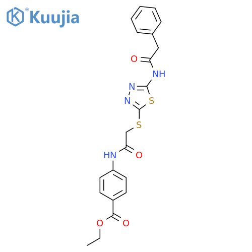 ethyl 4-(2-{[5-(2-phenylacetamido)-1,3,4-thiadiazol-2-yl]sulfanyl}acetamido)benzoate structure