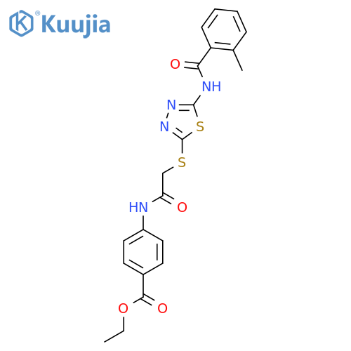 ethyl 4-(2-{5-(2-methylbenzamido)-1,3,4-thiadiazol-2-ylsulfanyl}acetamido)benzoate structure