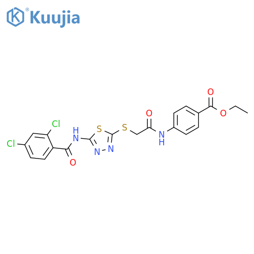 ethyl 4-(2-{5-(2,4-dichlorobenzamido)-1,3,4-thiadiazol-2-ylsulfanyl}acetamido)benzoate structure