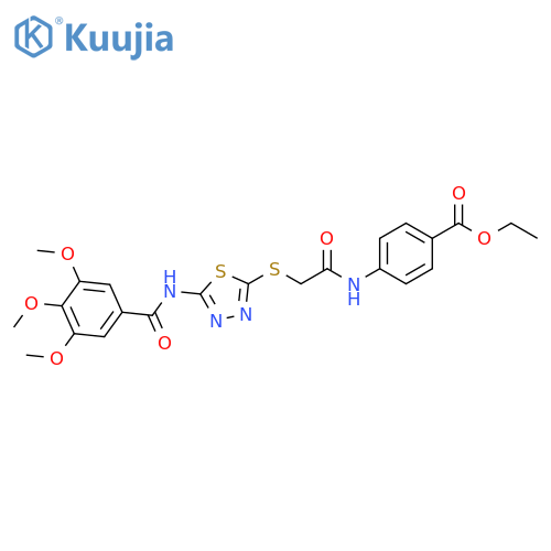 ethyl 4-(2-{5-(3,4,5-trimethoxybenzamido)-1,3,4-thiadiazol-2-ylsulfanyl}acetamido)benzoate structure