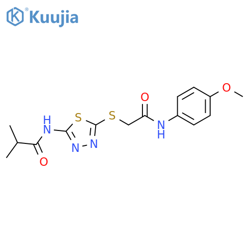 N-5-({(4-methoxyphenyl)carbamoylmethyl}sulfanyl)-1,3,4-thiadiazol-2-yl-2-methylpropanamide structure