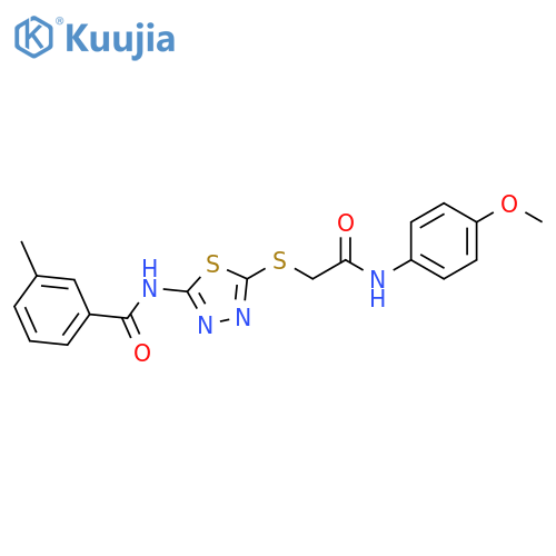 N-5-({(4-methoxyphenyl)carbamoylmethyl}sulfanyl)-1,3,4-thiadiazol-2-yl-3-methylbenzamide structure