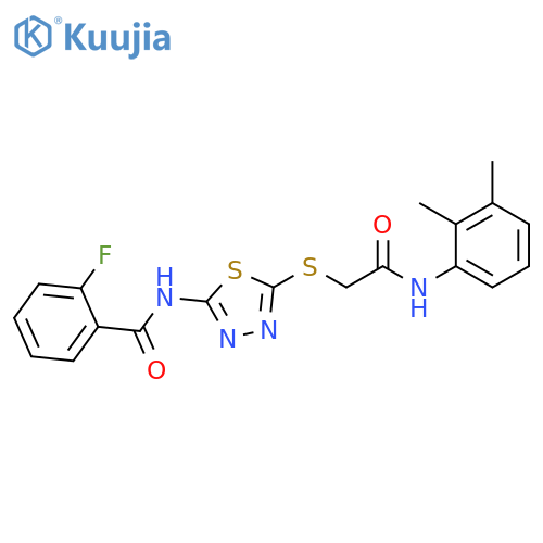 N-5-({(2,3-dimethylphenyl)carbamoylmethyl}sulfanyl)-1,3,4-thiadiazol-2-yl-2-fluorobenzamide structure