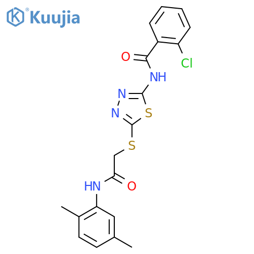 2-chloro-N-5-({(2,5-dimethylphenyl)carbamoylmethyl}sulfanyl)-1,3,4-thiadiazol-2-ylbenzamide structure