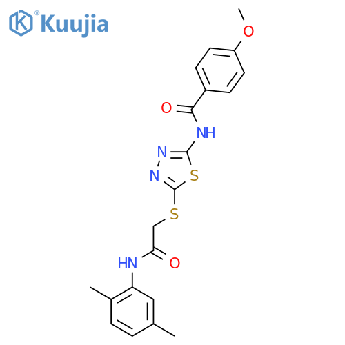 N-5-({(2,5-dimethylphenyl)carbamoylmethyl}sulfanyl)-1,3,4-thiadiazol-2-yl-4-methoxybenzamide structure