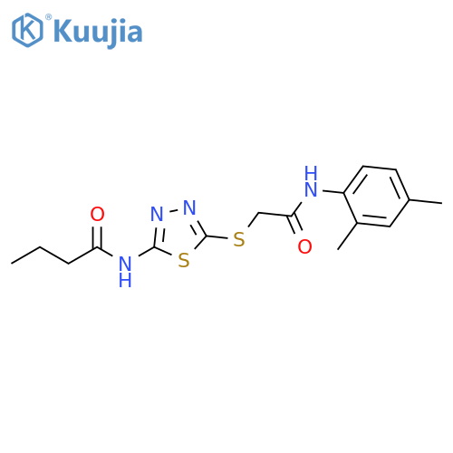 N-5-({(2,4-dimethylphenyl)carbamoylmethyl}sulfanyl)-1,3,4-thiadiazol-2-ylbutanamide structure