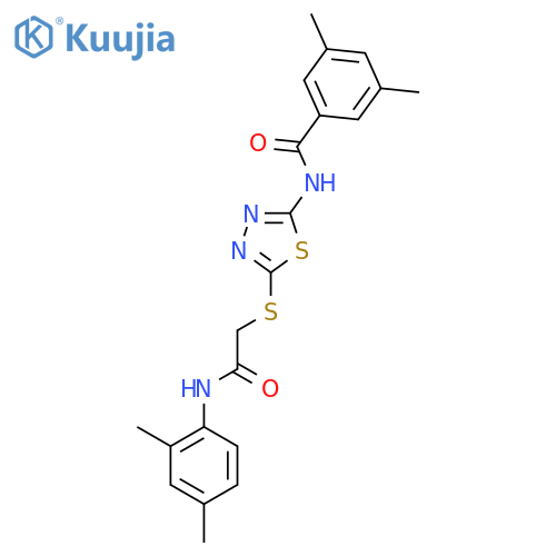 N-5-({(2,4-dimethylphenyl)carbamoylmethyl}sulfanyl)-1,3,4-thiadiazol-2-yl-3,5-dimethylbenzamide structure