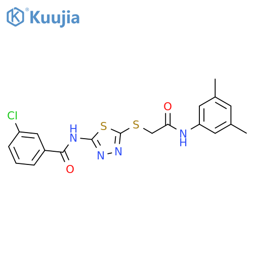 3-chloro-N-5-({(3,5-dimethylphenyl)carbamoylmethyl}sulfanyl)-1,3,4-thiadiazol-2-ylbenzamide structure