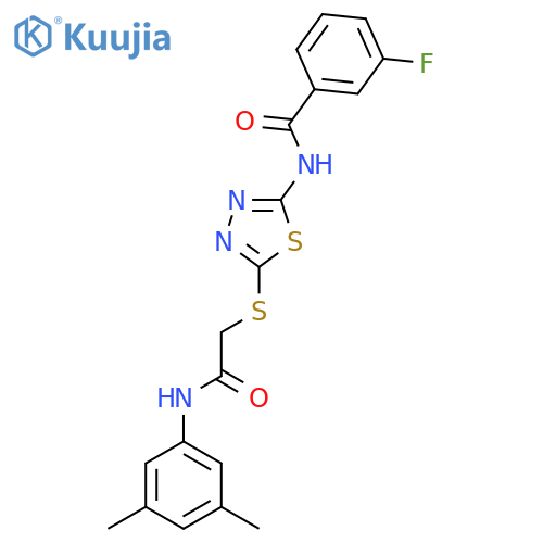 N-5-({(3,5-dimethylphenyl)carbamoylmethyl}sulfanyl)-1,3,4-thiadiazol-2-yl-3-fluorobenzamide structure