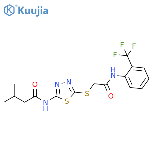 3-methyl-N-{5-({2-(trifluoromethyl)phenylcarbamoyl}methyl)sulfanyl-1,3,4-thiadiazol-2-yl}butanamide structure