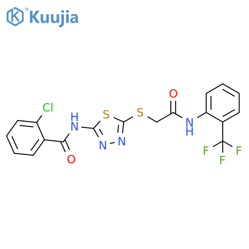 2-chloro-N-{5-({2-(trifluoromethyl)phenylcarbamoyl}methyl)sulfanyl-1,3,4-thiadiazol-2-yl}benzamide structure