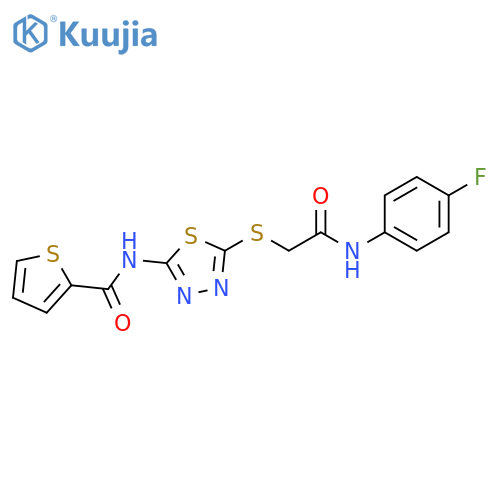 N-5-({(4-fluorophenyl)carbamoylmethyl}sulfanyl)-1,3,4-thiadiazol-2-ylthiophene-2-carboxamide structure