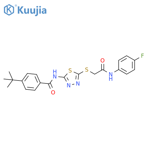 4-tert-butyl-N-5-({(4-fluorophenyl)carbamoylmethyl}sulfanyl)-1,3,4-thiadiazol-2-ylbenzamide structure