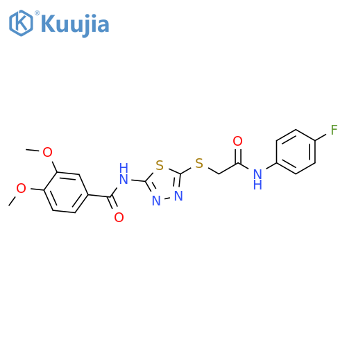 N-5-({(4-fluorophenyl)carbamoylmethyl}sulfanyl)-1,3,4-thiadiazol-2-yl-3,4-dimethoxybenzamide structure