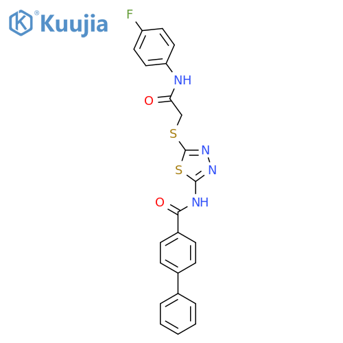 N-[5-({[(4-fluorophenyl)carbamoyl]methyl}sulfanyl)-1,3,4-thiadiazol-2-yl]-[1,1'-biphenyl]-4-carboxamide structure