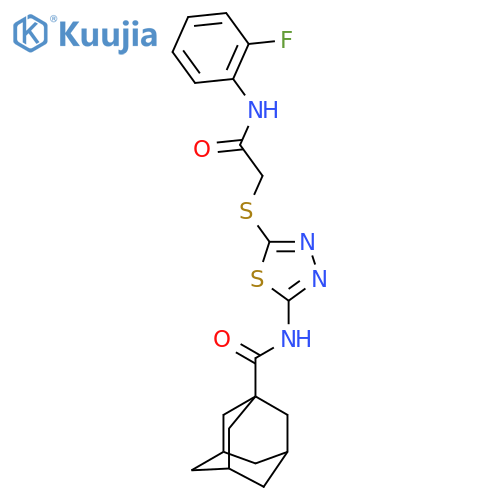 N-5-({(2-fluorophenyl)carbamoylmethyl}sulfanyl)-1,3,4-thiadiazol-2-yladamantane-1-carboxamide structure