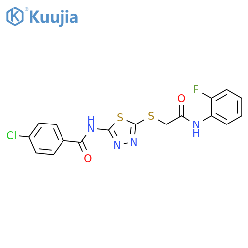 4-chloro-N-5-({(2-fluorophenyl)carbamoylmethyl}sulfanyl)-1,3,4-thiadiazol-2-ylbenzamide structure