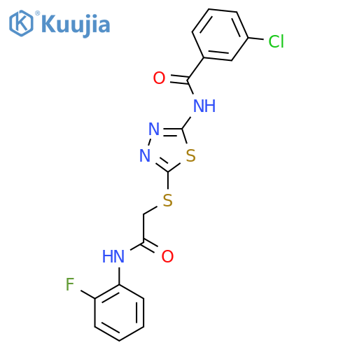 3-chloro-N-5-({(2-fluorophenyl)carbamoylmethyl}sulfanyl)-1,3,4-thiadiazol-2-ylbenzamide structure