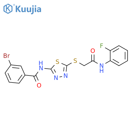 3-bromo-N-5-({(2-fluorophenyl)carbamoylmethyl}sulfanyl)-1,3,4-thiadiazol-2-ylbenzamide structure