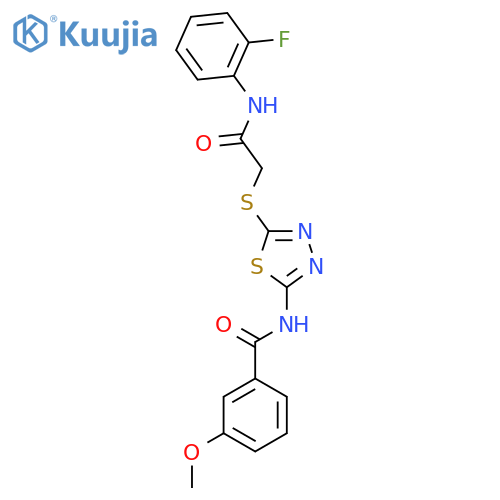 N-5-({(2-fluorophenyl)carbamoylmethyl}sulfanyl)-1,3,4-thiadiazol-2-yl-3-methoxybenzamide structure